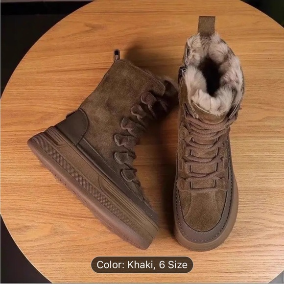 Women's Khaki Fur-Lined Boots nwot - Picture 2 of 6